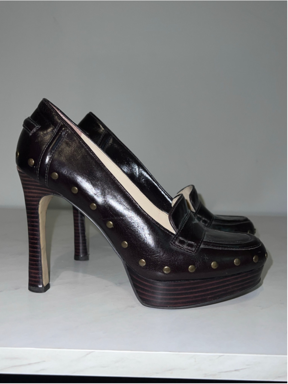 Enzo Angiolini Black Brown Studded Platform Heels Size 8